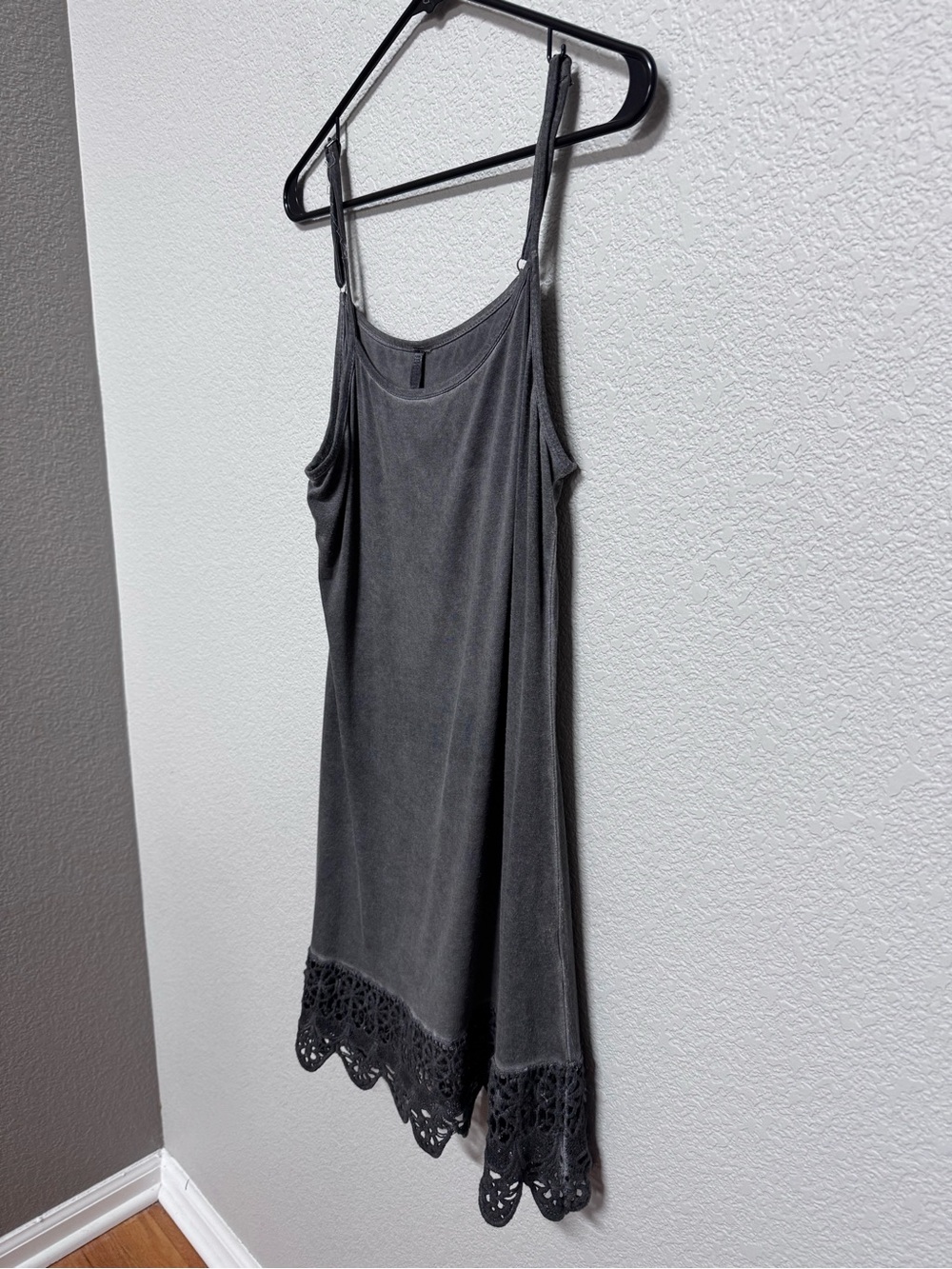 Washed Grey Crochet Lace Mini Slip Dress/Tank Extender Women’s S Grunge - Picture 4 of 6